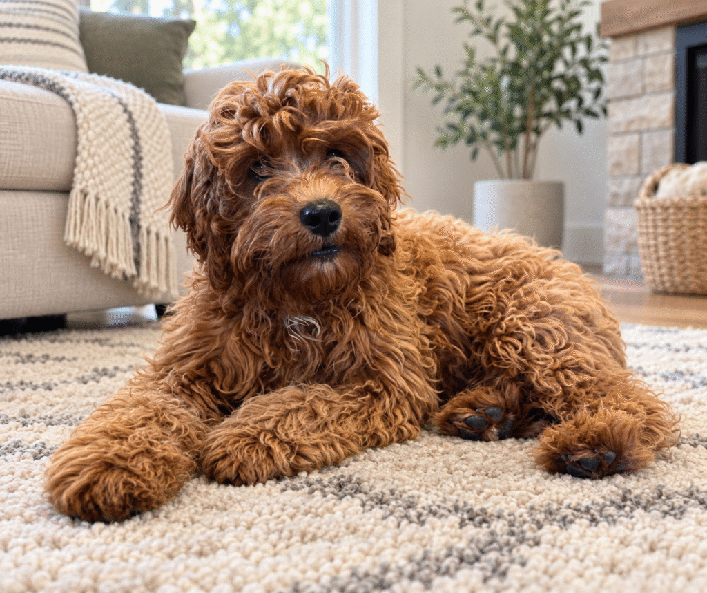 Red Cavapoo who is 22 pounds from Safari Doodles