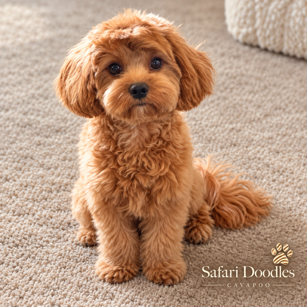 Red Cavapoo puppy raised by Safari Doodles in Texas, serving Dallas and North Texas families