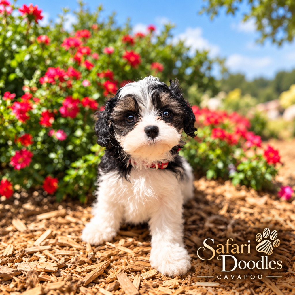 Tricolor Cavapoo puppy from Safari Doodles, a Cavapoo breeder near Dallas, Texas