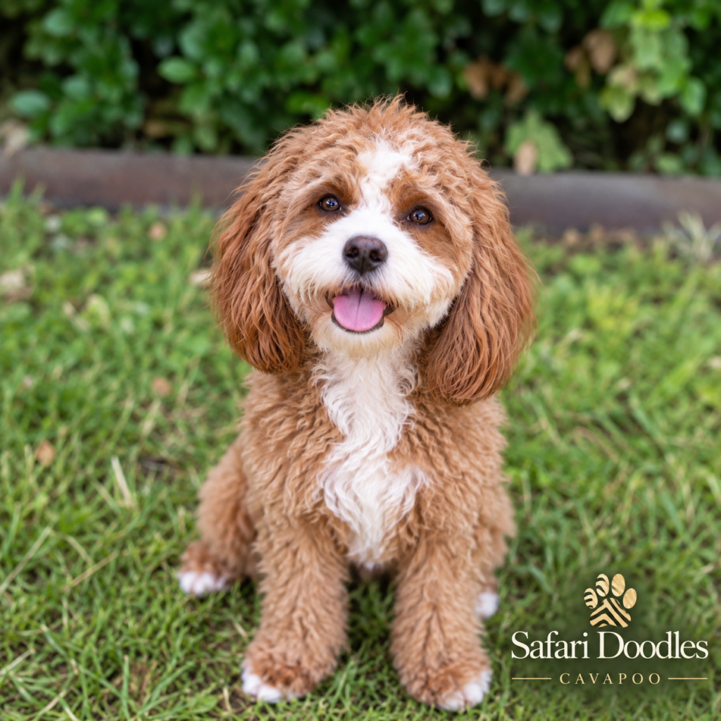 Apricot and white Cavapoo puppy from Safari Doodles, breeding Cavapoo puppies in North Texas